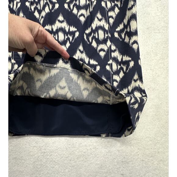 Talbots Womens Dress 14 P Blue Cream Ikat Print Lined Sleeveless Sheath Stretch - Picture 8 of 12